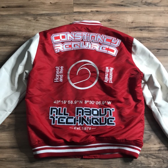 Zara red and white varsity jacket all about technique size large - Picture 13 of 16